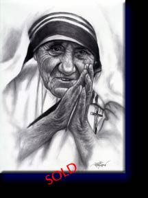 "Mother Teresa", pencil on paper. Private collection of Winnie L.